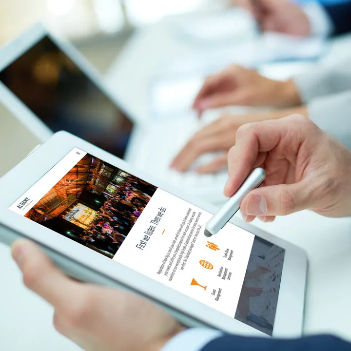 Albamy group about page tablet mockup