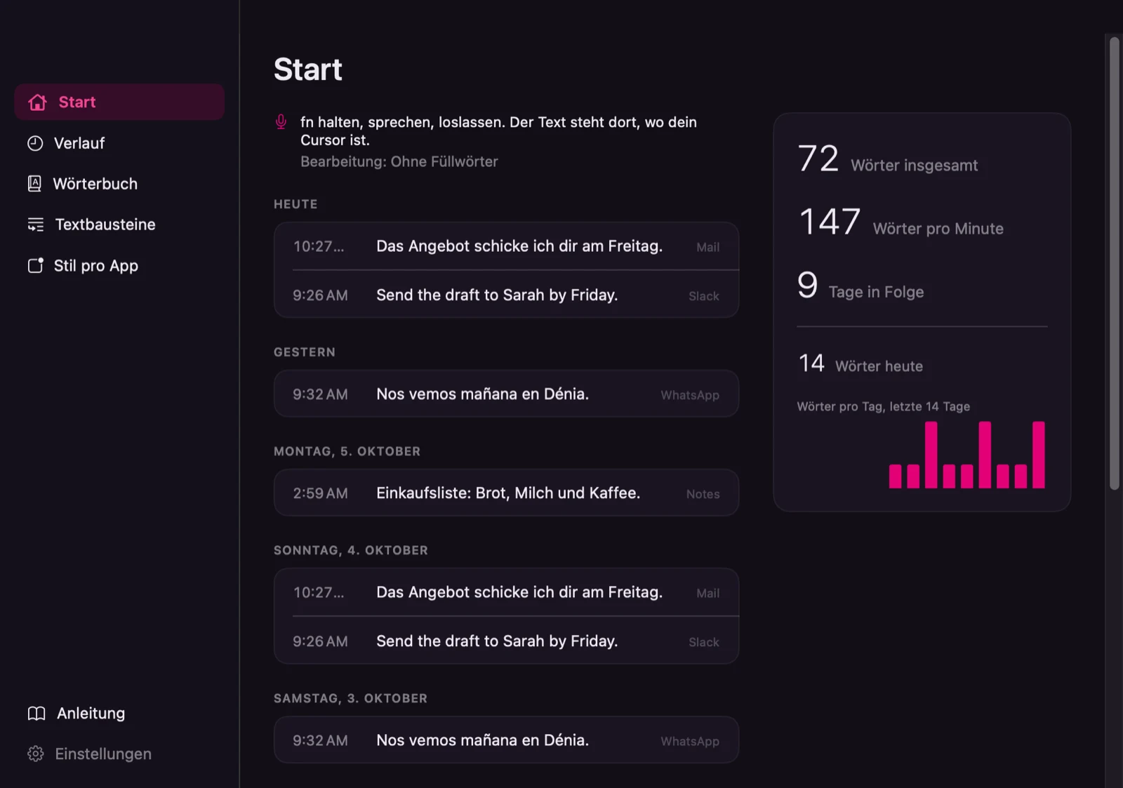 Flabbeo dashboard with sample data
