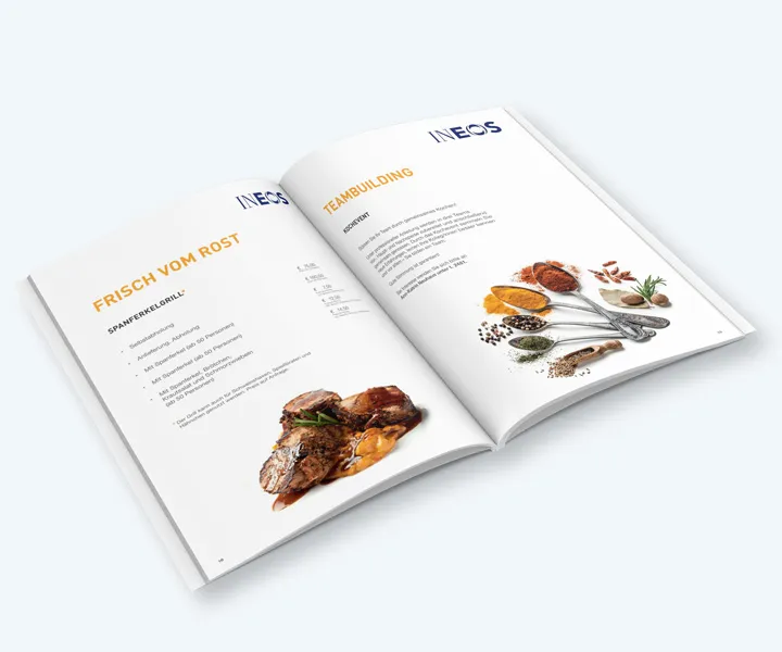 Ineos in care catering brochure menu spread