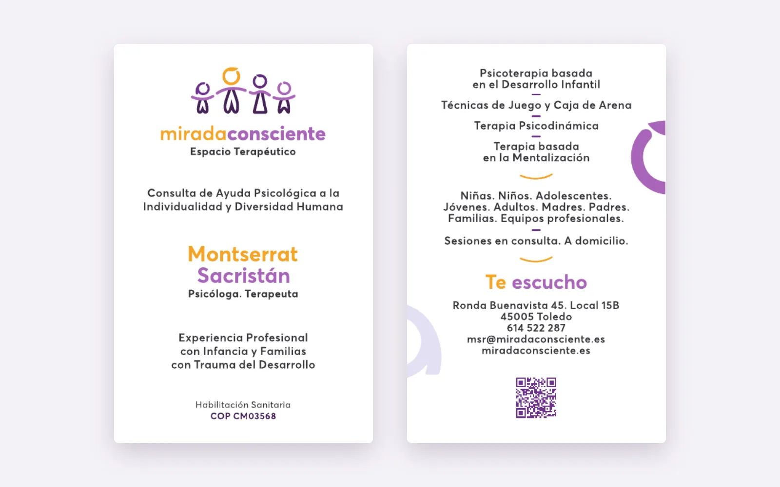 Mirada consciente business card front and back