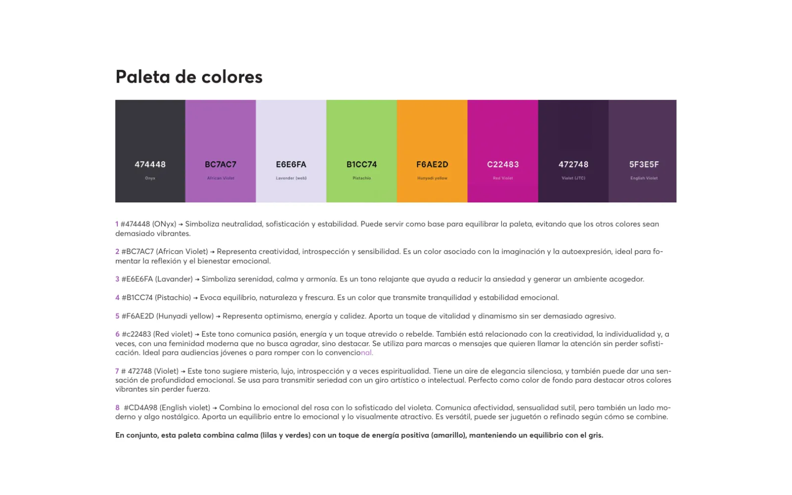 Mirada consciente colour palette with meanings