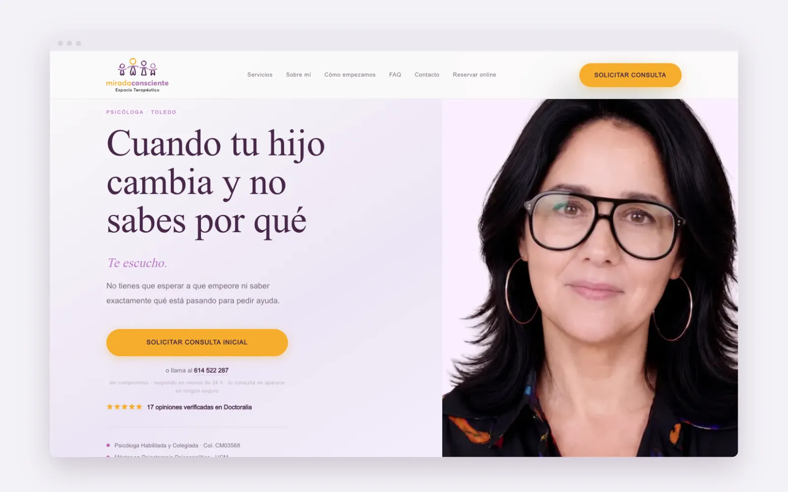 Mirada consciente website home on desktop