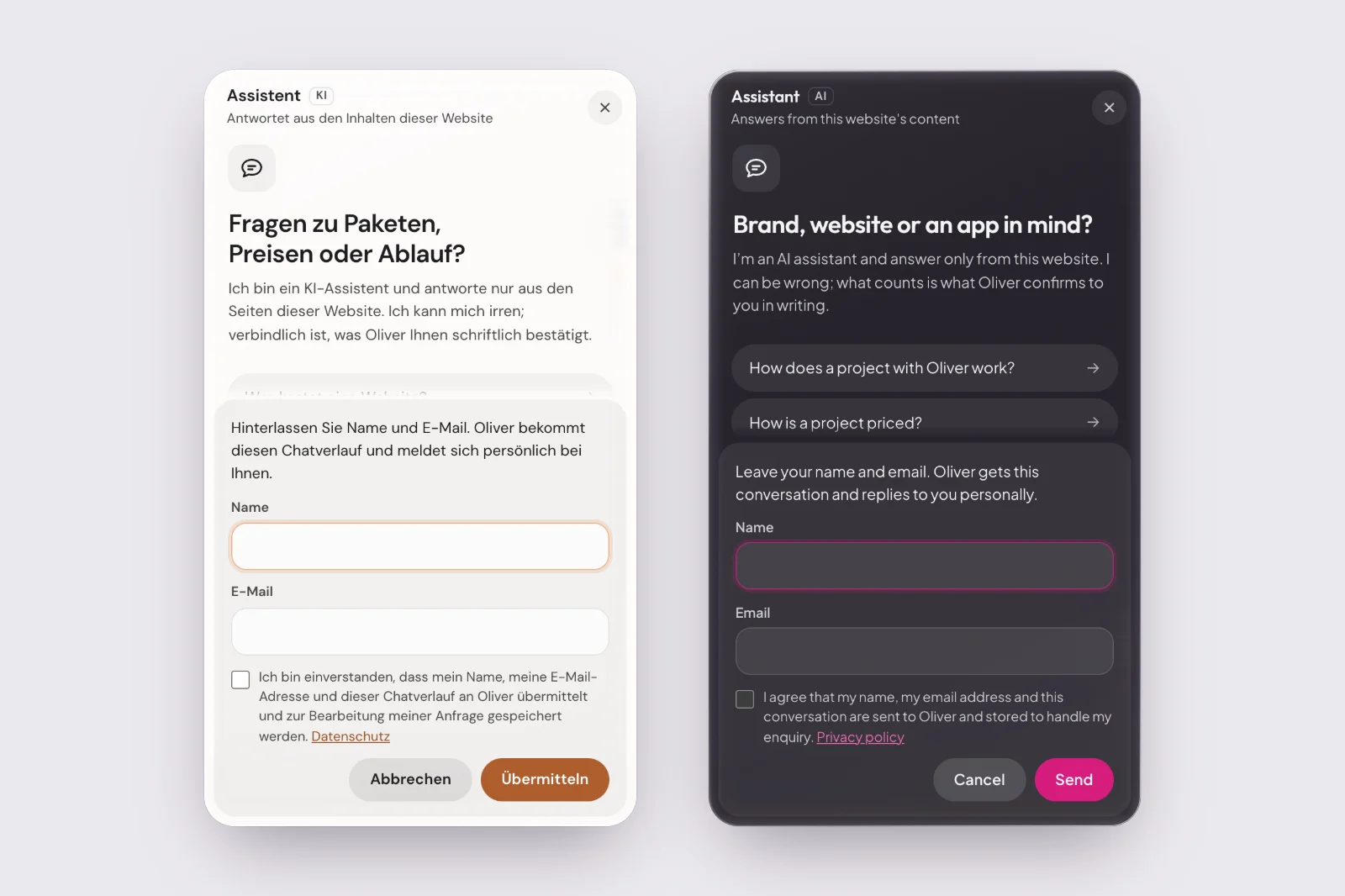 Glass assistant handover to a person